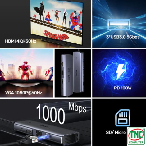 Bộ chuyển đổi đa năng USB-C 9 trong 1 Unitek D1113A