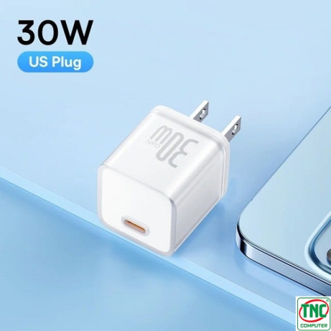 Bộ Combo Củ sạc + Cáp sạc Type-C Baseus GaN5S Fast Charger 1C 30W US Moon White P10162505213-01