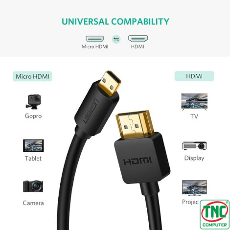 Cáp chuyển đổi Micro HDMI to HDMI dài 1m hỗ trợ 4K30Hz HDR Ugreen 30148