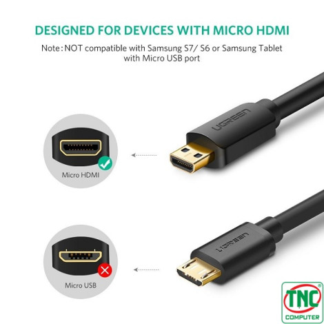 Cáp chuyển đổi Micro HDMI to HDMI dài 1m hỗ trợ 4K30Hz HDR Ugreen 30148