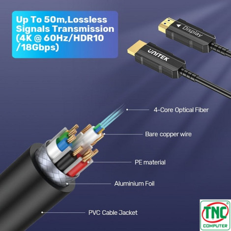 Cáp HDMI 2.0 dài 50m độ phân giải 4K@60Hz Unitek C11072BK-50M