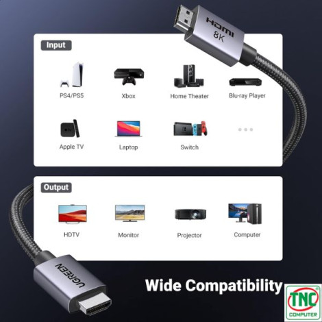 Cáp HDMI 2.1 dài 1m tốc độ 48Gbps Ugreen 25908