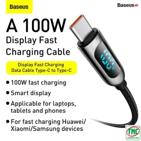 Cáp sạc nhanh Baseus Display Type-C to Type-C 100W dài 2m CATSK-C01 màu Đen