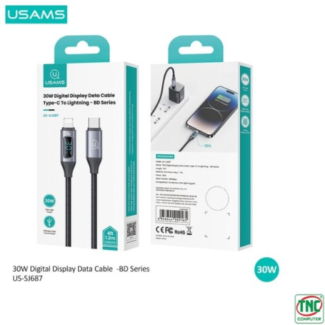Cáp sạc nhanh USAMS Type-C To Lightning 30W dài 1.2m SJ687USB01