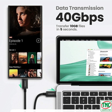 Cáp THUNDERBOLT 4 USB-C dài 0.8m, tốc độ 40Gbps Ugreen 30389