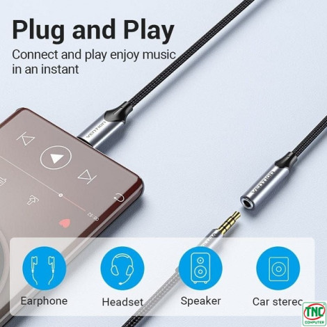 Cáp chuyển đổi USB OTG USB-C to Audio 3.5mm dài 10cm Vention VTBGM-HA