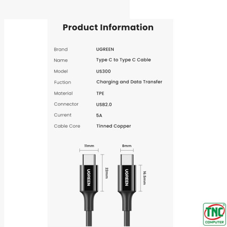 Cáp USB Type C sạc 100W 5A QC4.0 dài 0.5m Ugreen 30700