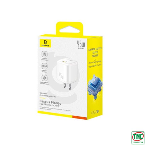 Cốc sạc nhanh 1 cổng Type C OS-Baseus PicoGo GaN 1C 45W US Moon White LVJ068-TC-UW
