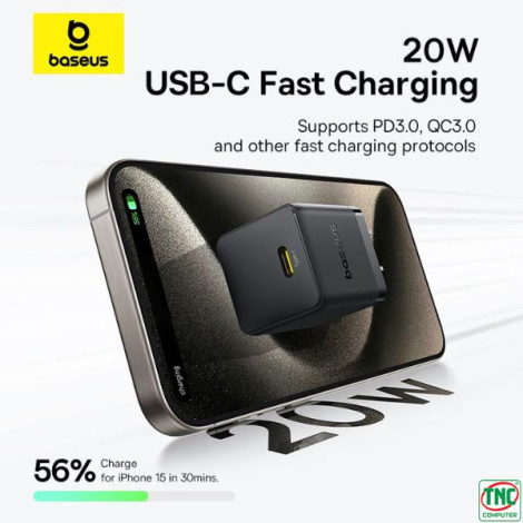 Cốc sạc Baseus Palm Fast Charger 1C 20W US Cluster Black P10111603113-00