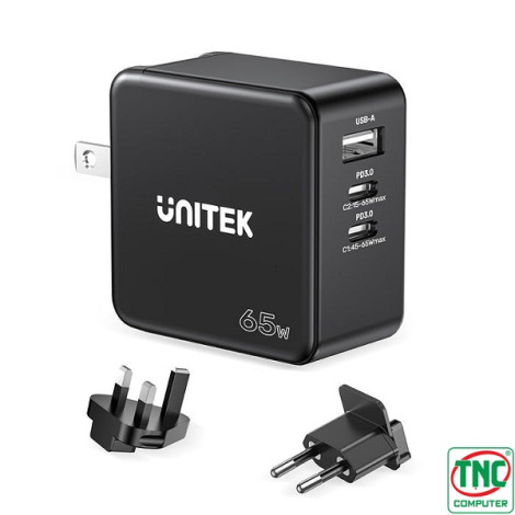 Cốc sạc nhanh Type C đa cổng 65W GaN Unitek P1117B màu Đen