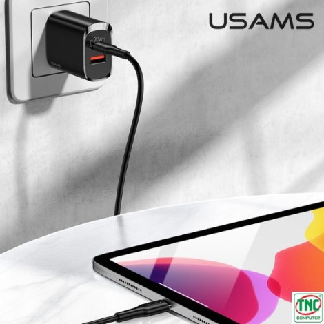 Củ sạc 2 cổng USB-A, Type-C USAMS T35 20W màu Đen CC120TC02