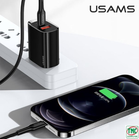 Củ sạc 2 cổng USB-A, Type-C USAMS T35 20W màu Đen CC120TC02