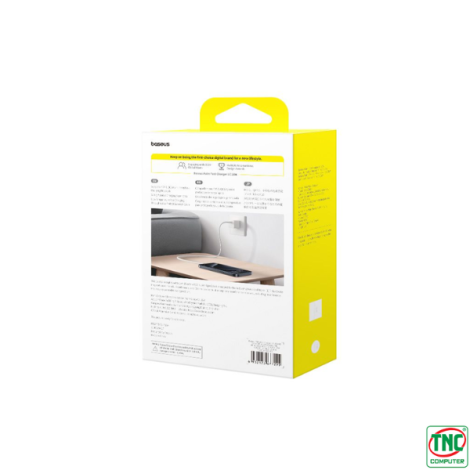 Củ sạc, cáp sạc Type-C Baseus Palm 1C 20W, cáp sạc USB-C to USB-C 60W (20V/3A) 1m Moon White P10111603213-01