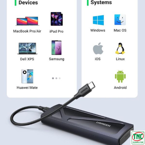 Hộp đựng ổ cứng SSD M.2 NVMe tốc độ 10Gbps Ugreen 15512, Hỗ trợ 8TB, UASP Trim cho M-Key và M&B Key 2230/2242/2260/2280
