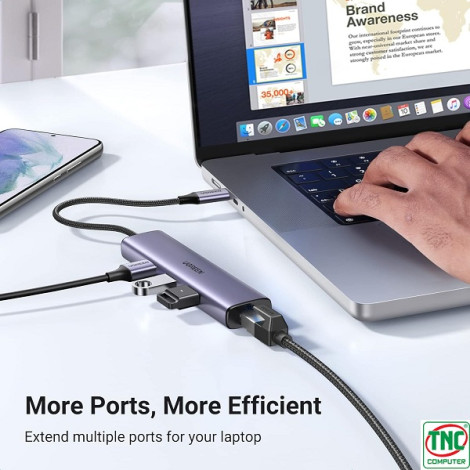 Hub USB Type-C sang 3 cổng USB 3.0 và LAN RJ45 Ugreen 60600