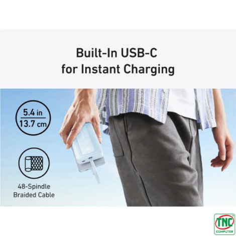 Sạc dự phòng Anker Zolo 1A1C 30W 20000mah tích hợp cáp Type-C Blue (A1689H31)