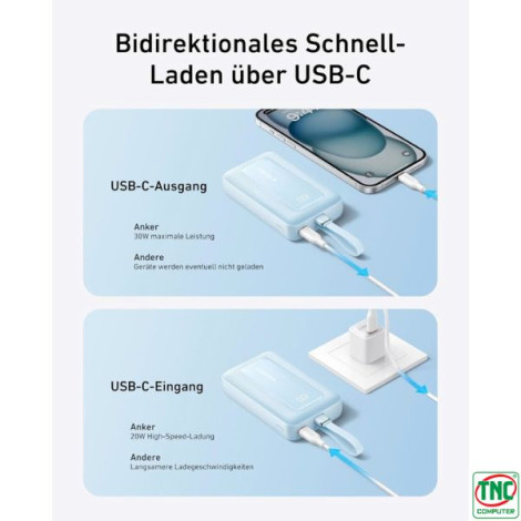 Sạc dự phòng Anker Zolo 1A1C 30W 20000mah tích hợp cáp Type-C Blue (A1689H31)