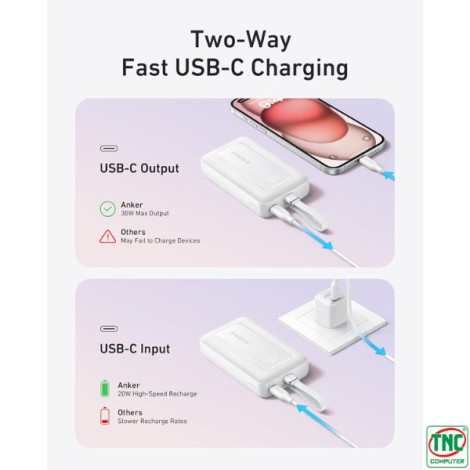 Sạc dự phòng Anker Zolo 1A1C 30W 20000mah tích hợp cáp Type-C White (A1689H21)