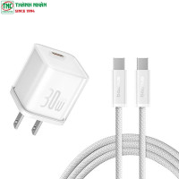 Bộ Combo Củ sạc + Cáp sạc Type-C Baseus GaN5S Fast Charger 1C 30W US Moon White P10162505213-01