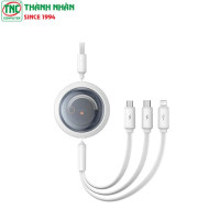 Cáp sạc đa năng 3 trong 1 Baseus Free2Draw Retractable Crystal 1.1m P10368700211-01 Moon White
