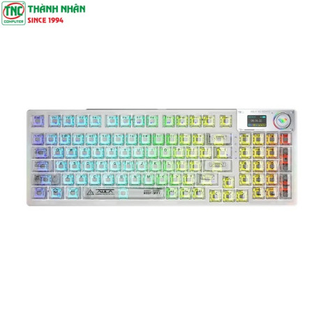 Bàn phím Gaming cơ không dây AULA F98 PRO 3 Mode màu Trắng trong suốt