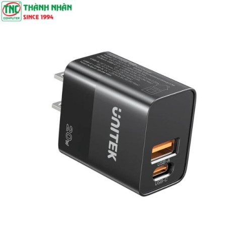 Cốc sạc 2 cổng USB-C và USB-A UNITEK P1124ABK01-US