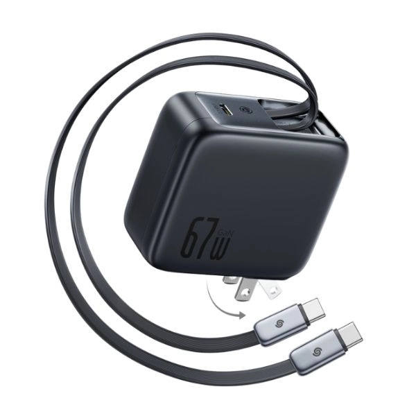 Củ Sạc Nhanh Tích Hợp Cáp Sạc Dây Rút Type-C Baseus EnerCore CJ21 67W E0120F00 (LVJ078-3C-UK) - Cosmic Black