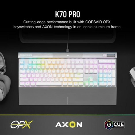 Bàn phím cơ có dây Corsair K70 PRO-WHT-OPX Silver-RGB