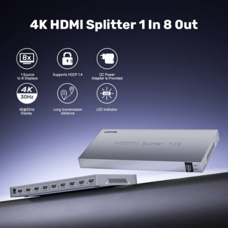 Bộ chia HDMI 4K30Hz 1 vào 8 ra UNITEK V1132A01-EU