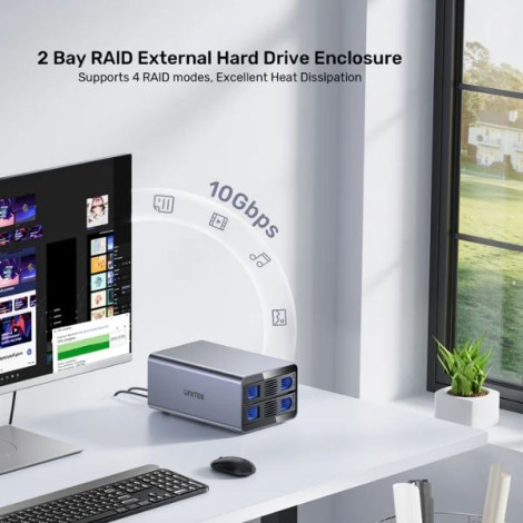Box đựng Ổ cứng gắn ngoài Type-C RAID 2 Bay Unitek S1308C01-EU