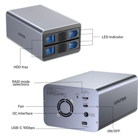 Box đựng Ổ cứng gắn ngoài Type-C RAID 2 Bay Unitek S1308C01-EU