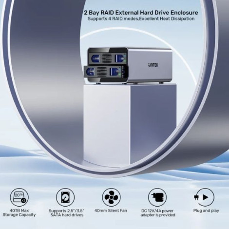 Box đựng Ổ cứng gắn ngoài Type-C RAID 2 Bay Unitek S1308C01-EU
