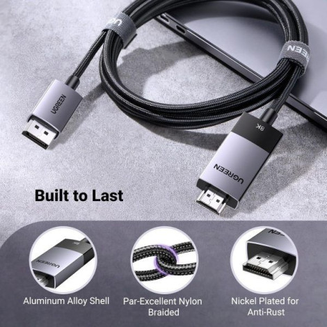 Cáp chuyển đổi Active DisplayPort sang HDMI 2.1 dài 2m hỗ trợ 8K@60Hz 4K@120Hz HDR Ugreen 80397