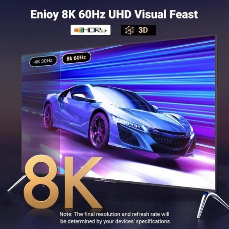 Cáp chuyển đổi Active DisplayPort sang HDMI 2.1 dài 2m hỗ trợ 8K@60Hz 4K@120Hz HDR Ugreen 80397