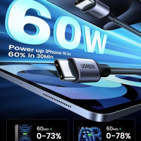 Cáp sạc nhanh USB Type-C to Type-C dài 0.5m 60W tốc độ 480Mbps Ugreen 50149