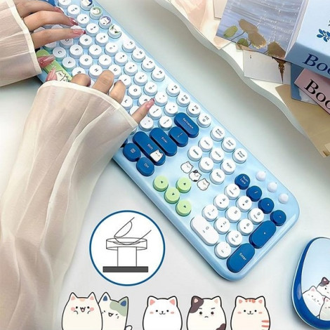 Combo Phím Chuột không dây MOFII SILLY CAT Xanh Dương