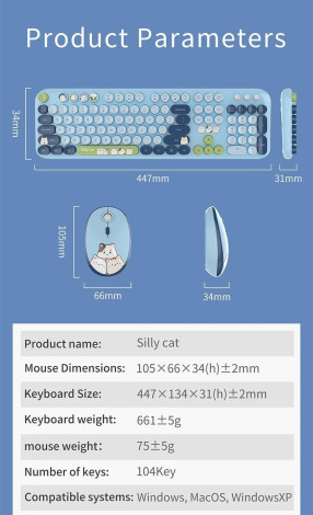 Combo Phím Chuột không dây MOFII SILLY CAT Xanh Dương