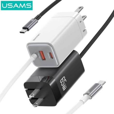 Bộ củ sạc, cáp sạc Type-C USAMS CC273 65W GaN CC273TC02 White