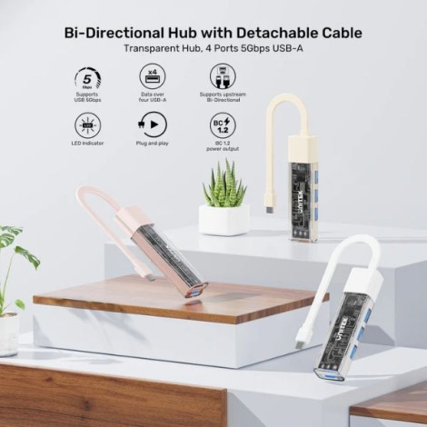 Hub chuyển Type-C sang 4 cổng USB 3.0 Unitek H1319A Hồng
