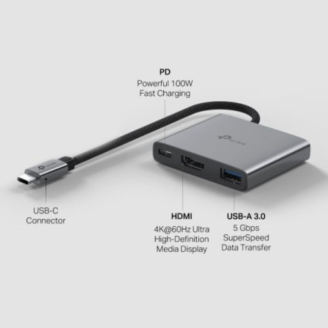 Hub đa năng USB Type-C 3 trong 1 Tplink 4K@60Hz UH3020C