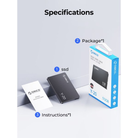 Ổ cứng SSD gắn trong Orico 2.5 inch SATA 3.0 Y20 512GB Y20-512GB-BK-BP