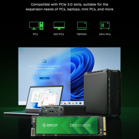 Ổ cứng SSD gắn trong Orico PCIe Gen3x4 M2 NVMe D10 512GB D10-512GB-GR-BP