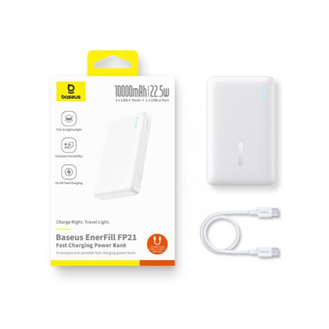Sạc dự phòng Baseus EnerFill FP21 10000mAh 22.5W (3-Port) White (P1008210D213-00)