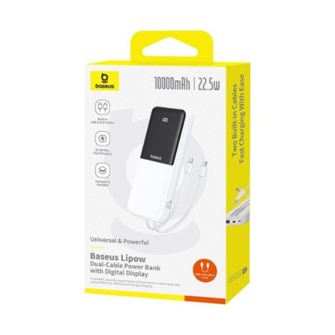Sạc dự phòng Baseus Lipow Dual-Cable 10000mAh 22.5W White (P10079101213-00)
