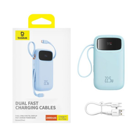 Sạc dự phòng Baseus Qpow2 2-Cable 20000mAh 22.5W Blue (P10055002313-00)