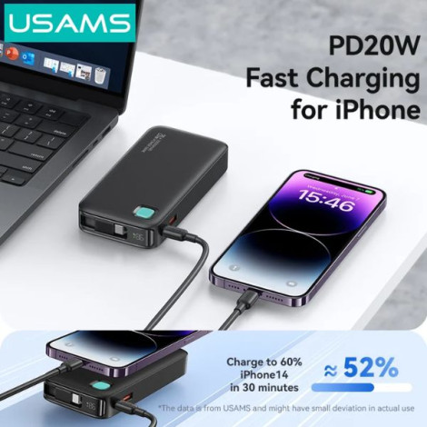 Sạc dự phòng USAMS CD224 20W 10000mAh TypeC Cable XY Series Black (10KCD22401)