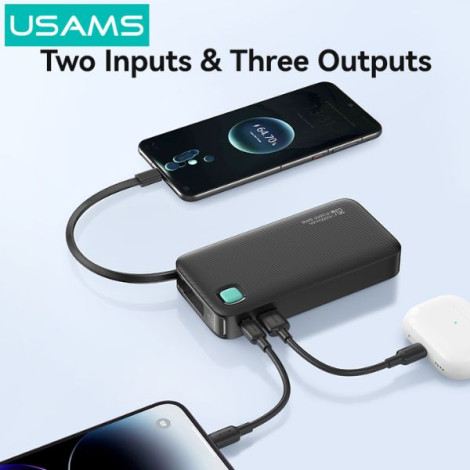 Sạc dự phòng USAMS CD224 20W 10000mAh TypeC Cable XY Series Black (10KCD22401)