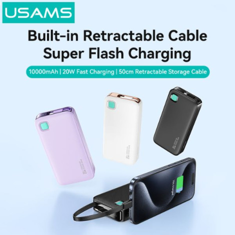 Sạc dự phòng USAMS CD224 20W 10000mAh TypeC Cable XY Series White (10KCD22402)