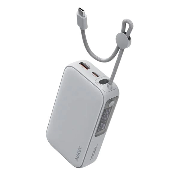 Sạc dự phòng tích hợp cáp sạc type-C Aukey PB-Y47 10000mAh 30W PB-Y47-SIL (PBY47-SIL) - Silver