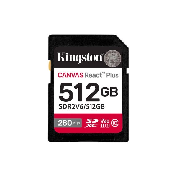 Thẻ nhớ SDXC Kingston 512GB Canvas React Plus UHS-II 280R/100W U3 V60 for Full HD/4K (SDR2V6/512GB)